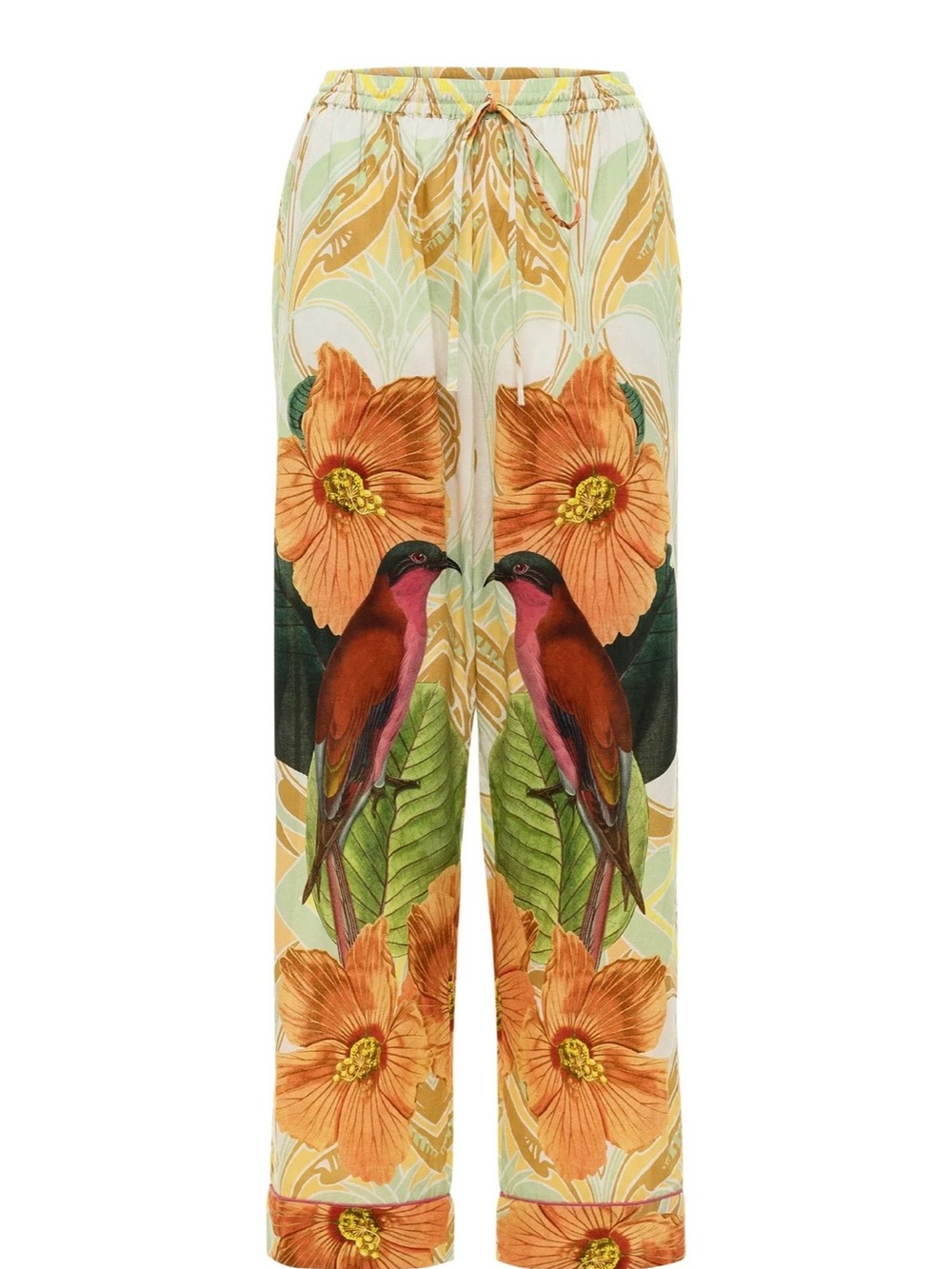 Tropical Wide-Leg Floral Pants in Orange & Green - Picture 4 of 5
